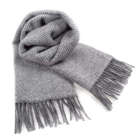 Wool Scarf with Fine Zigzag Pattern, Gray