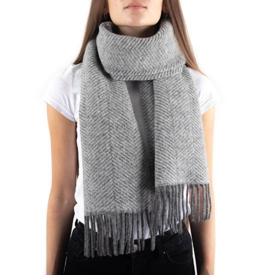 Wool Scarf with Fine Zigzag Pattern, Gray