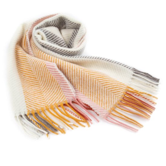 Wool Scarf with Fine Zigzag Pattern, Multi-color