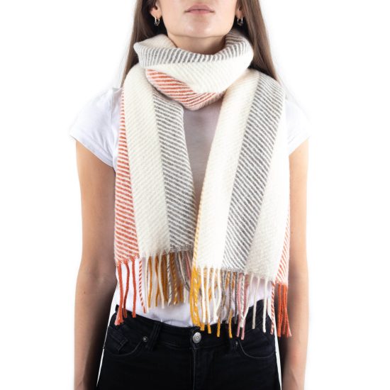 Wool Scarf with Fine Zigzag Pattern, Multi-color