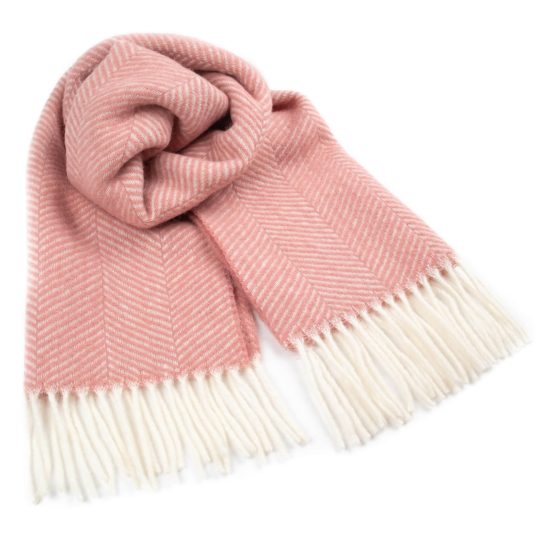 Wool Scarf with Fine Zigzag Pattern, Pink