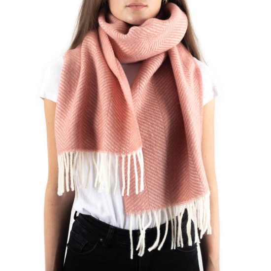 Wool Scarf with Fine Zigzag Pattern, Pink
