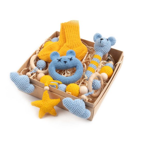 Baby Gift Set - Stroller Chain, Two Rattles, Socks