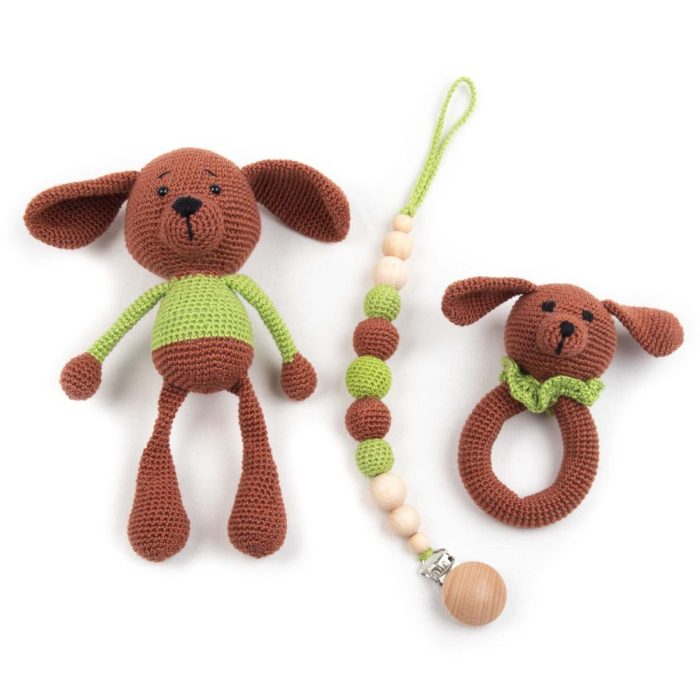 Baby gift set - rattle, pacifier holder, toy