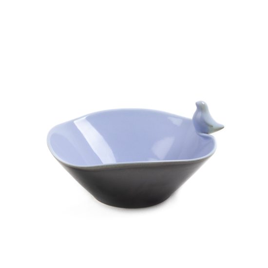 Ceramic Bowl with Bird, Black with Light Blue Inside, ⌀16.5 cm