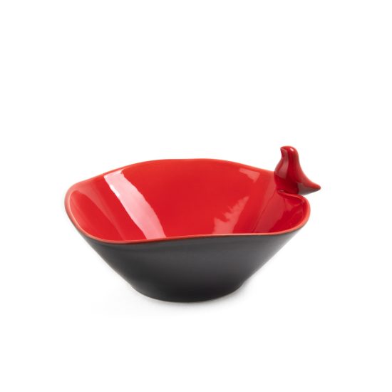 Ceramic Bowl with Bird, Black with Red Inside, ⌀16.5 cm