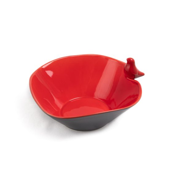 Ceramic Bowl with Bird, Black with Red Inside, ⌀16.5 cm