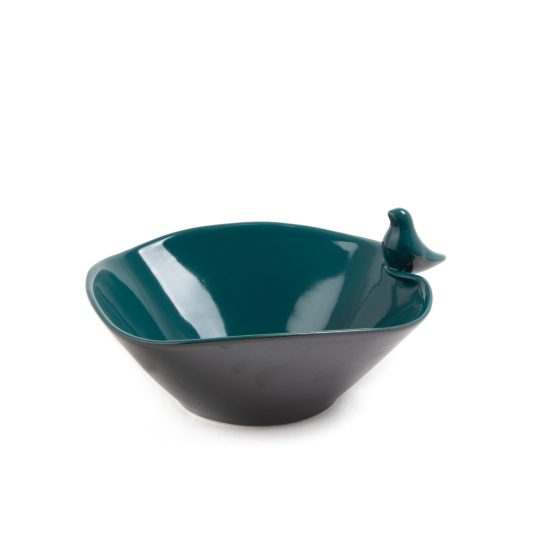 Ceramic Bowl with Bird, Teal Green, ⌀16.5 cm