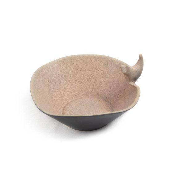 Ceramic Bowl with Cat, Black with Beige Inside, ⌀16.5 cm