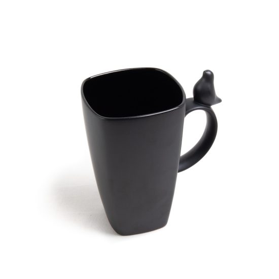 Ceramic Mug with Bird, Black, 600 ml