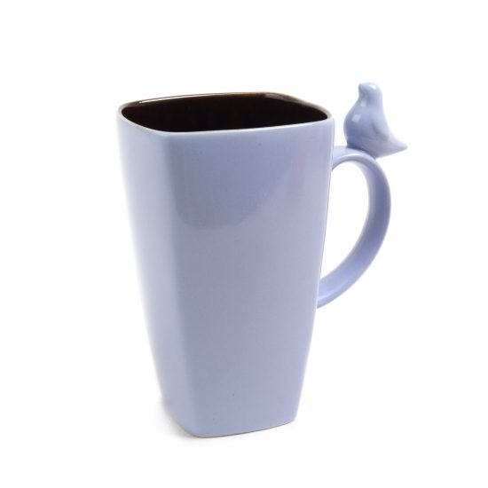 Ceramic Mug with Bird, Light Blue, 600 ml