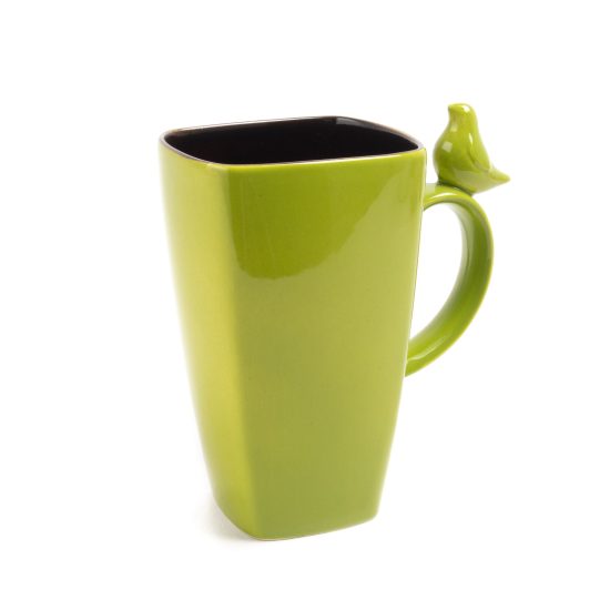 Ceramic Mug with Bird, Light Green, 600 ml