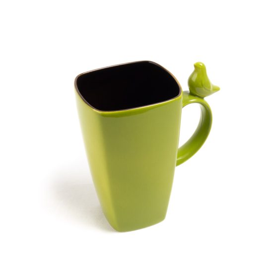Ceramic Mug with Bird, Light Green, 600 ml