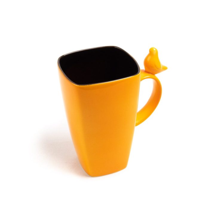 Ceramic mug with bird, orange, 600 ml