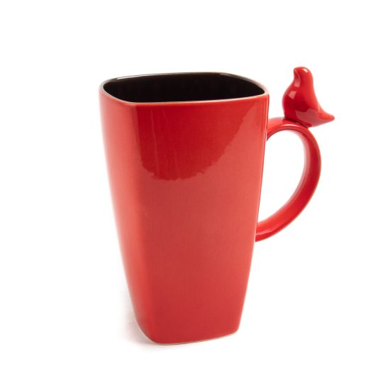 Ceramic Mug with Bird, Red, 600 ml