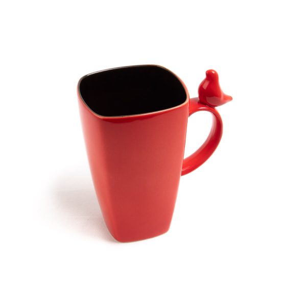 Ceramic Mug with Bird, Red, 600 ml
