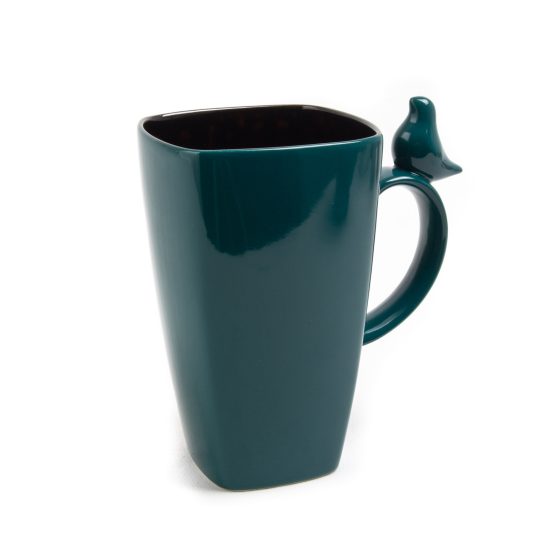 Ceramic Mug with Bird, Teal Green, 600 ml