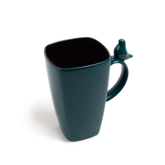 Ceramic Mug with Bird, Teal Green, 600 ml