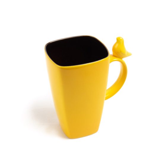 Ceramic Mug with Bird, Yellow, 600 ml