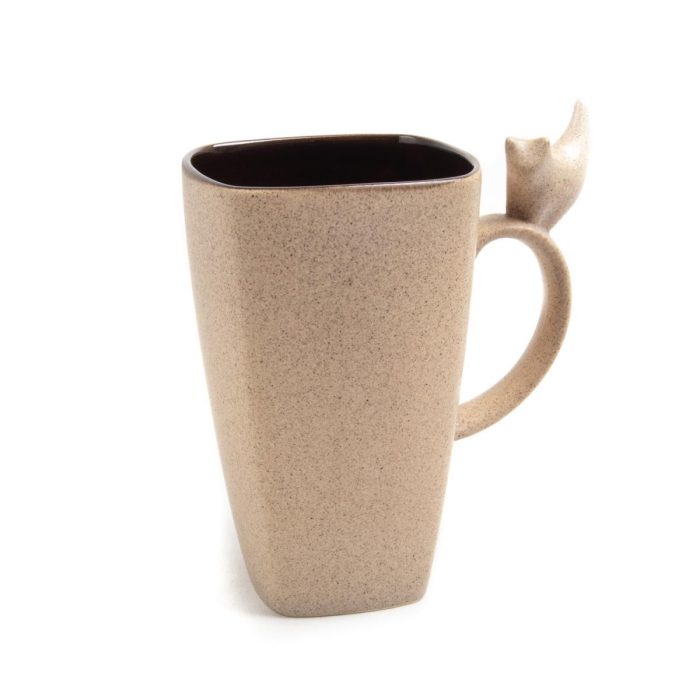 Ceramic mug with cat, beige, 600 ml