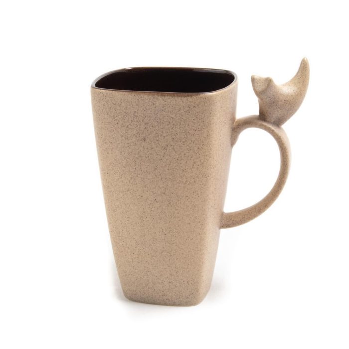 Ceramic mug with cat, beige, 600 ml