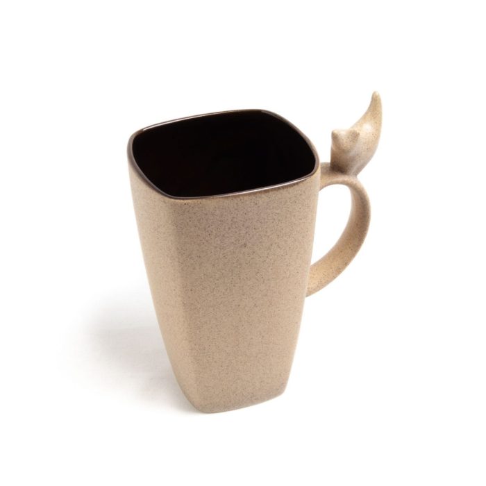 Ceramic mug with cat, beige, 600 ml