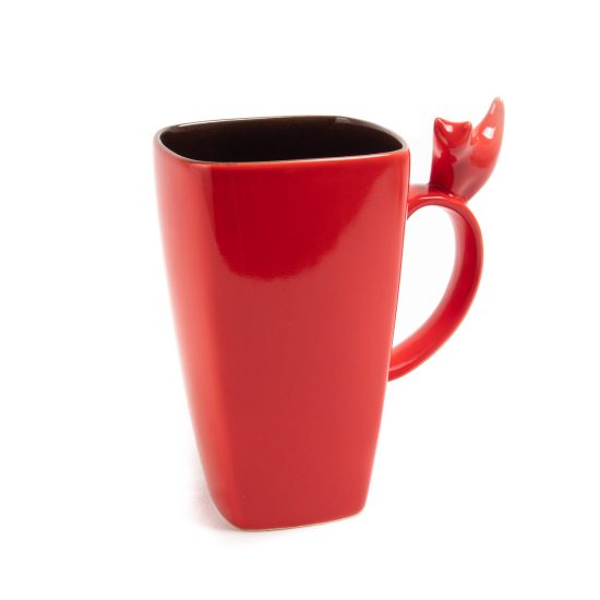 Ceramic Mug with Cat, Red, 600 ml