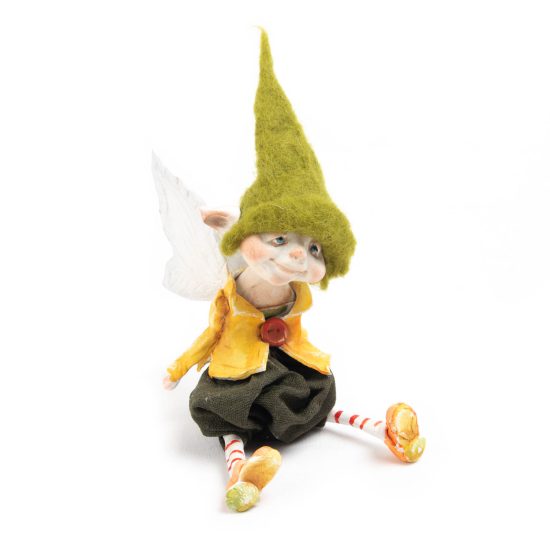 Sitting Elf "Dreamer" in Green Felt Hat