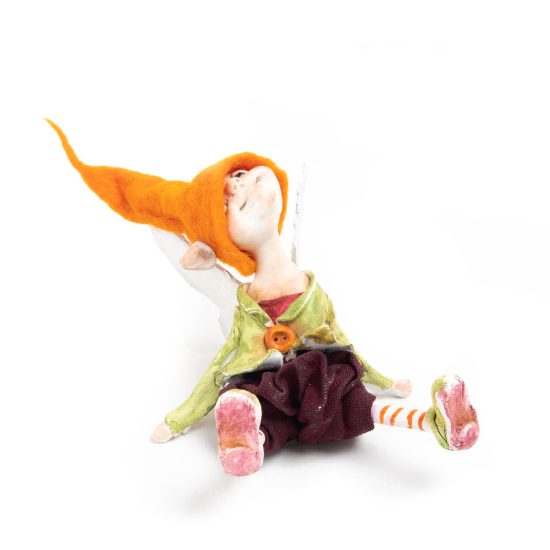 Sitting Elf "Dreamer" in Orange Felt Hat