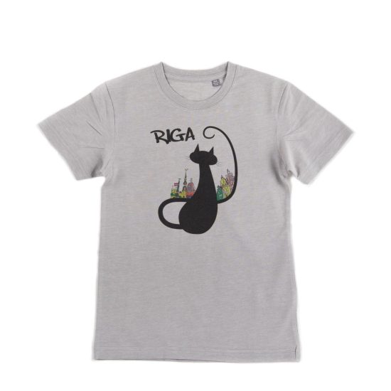 Kids T-shirt “Riga - Black Cat”, Digital Print, White