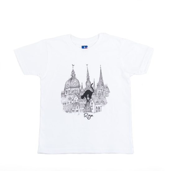 Kids T-shirt “Riga”, Old Town Motif, B&W Digital Print
