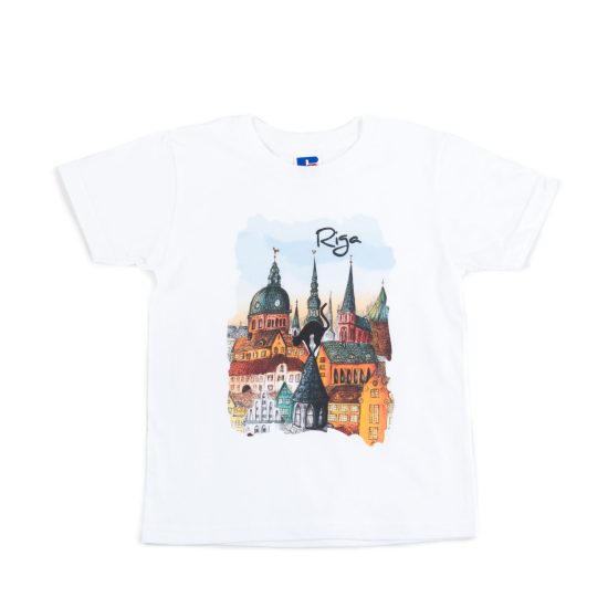 Kids T-shirt “Riga”, Old Town Motif, Colorful Digital Print