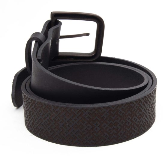 Genuine Leather Belt with Lielvardes Belt Pattern, Black