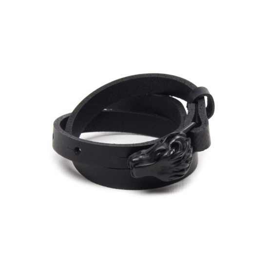 Genuine Leather Bracelet with Black Lion
