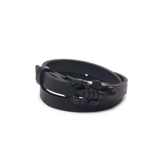 Genuine Leather Bracelet with Black Scorpion