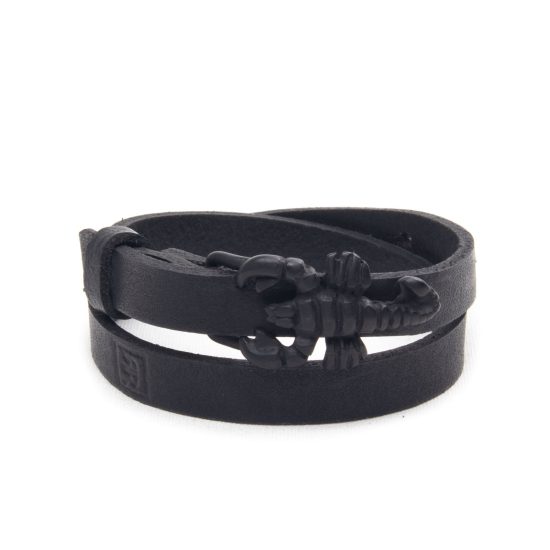 Genuine Leather Bracelet with Black Scorpion