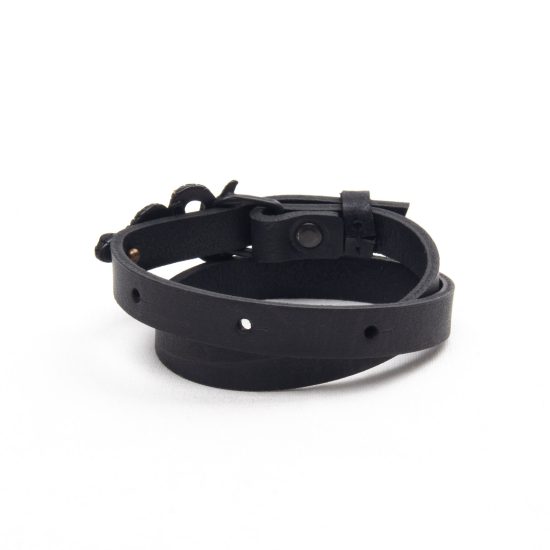 Genuine Leather Bracelet with Black Snake