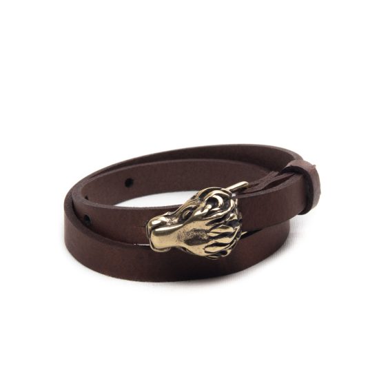 Genuine Leather Bracelet with Bronze Lion