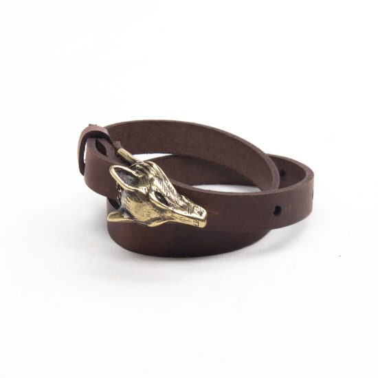 Genuine Leather Bracelet with Bronze Wolf