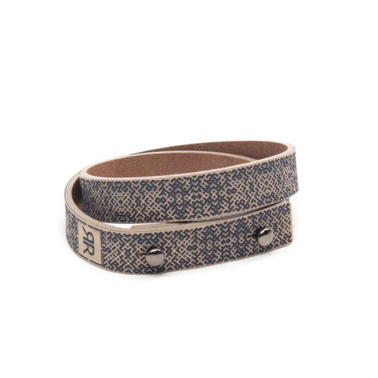 Double Wrap Leather Bracelet Lielvardes Belt Pattern, Beige