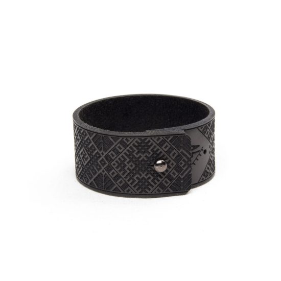 Genuine Leather Bracelet Lielvardes Belt Pattern, Black