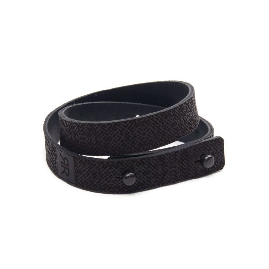 Double Wrap Leather Bracelet Lielvardes Belt Pattern, Black