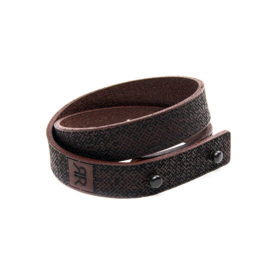 Double Wrap Leather Bracelet Lielvardes Belt Pattern, Brown