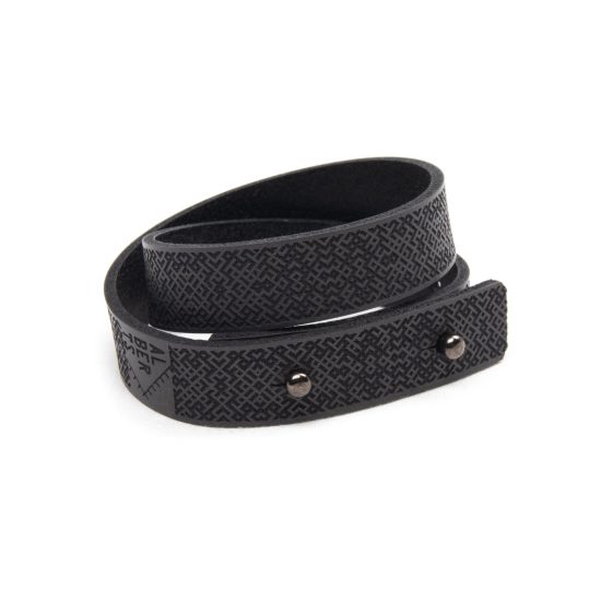 Double Wrap Leather Bracelet Lielvardes Belt Pattern, Grey