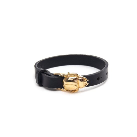 Genuine Leather Bracelet with Golden Scarab