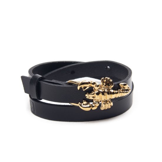 Genuine Leather Bracelet with Golden Scorpion