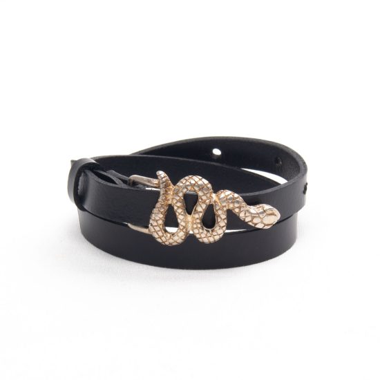 Genuine Leather Bracelet with Golden Snake