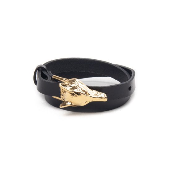 Genuine Leather Bracelet with Golden Wolf