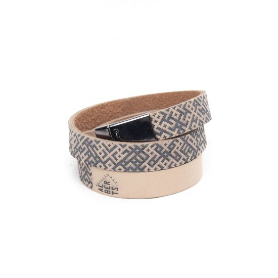 Triple Wrap Leather Bracelet Lielvardes Belt Pattern, Beige