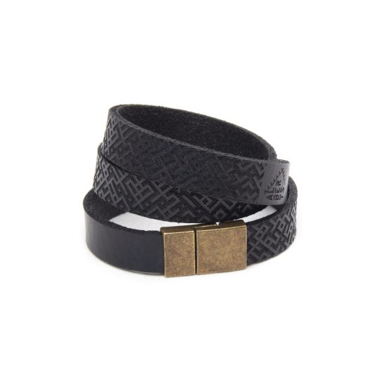 Triple Wrap Leather Bracelet Lielvardes Belt Pattern, Black